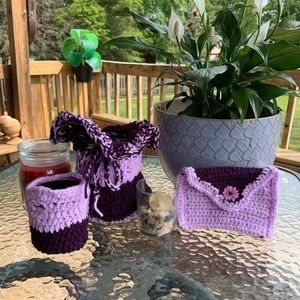 Handmade purple re-usable gift bags/tote, coin purse.